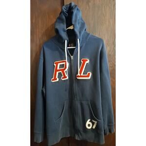 Men’s XL Blue Vintage Ralph Lauren Polo Jeans Full Zip Hooded Jacket Hoodie FLAW